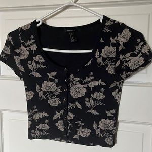 Forever 21 Cropped Black Floral Top